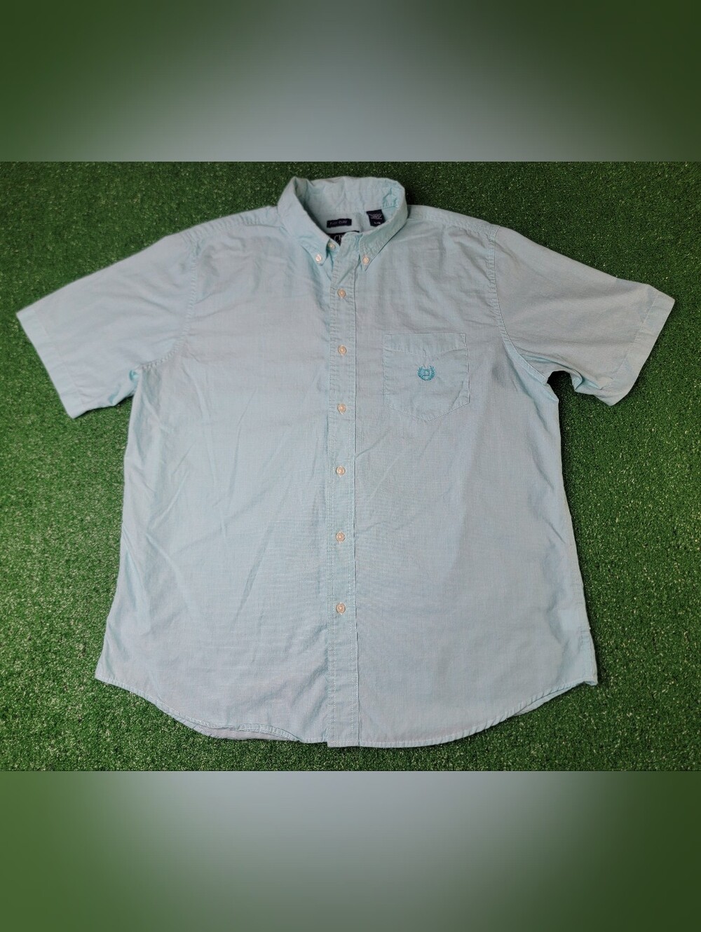 Chaps Ralph Lauren Men's Short Sleeve Button Down Aqua Green Shirt Large Preppy